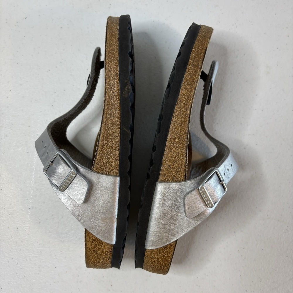 Birkenstock Gizeh Sandals Womens Size 35 L4 Metallic Silver Gray Birko Flor EUC - Picture 8 of 8